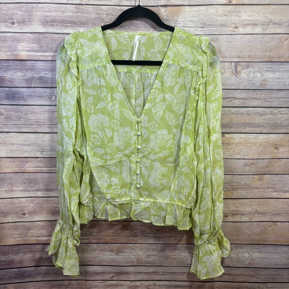 Anthropologie Light Green Floral Blouse - Picture 3 of 11